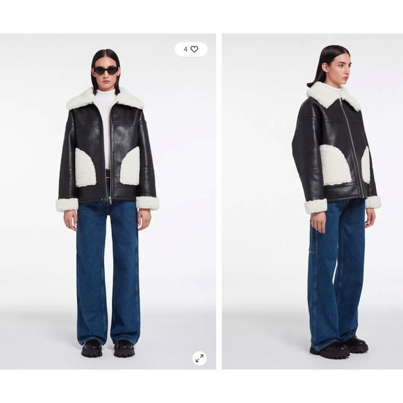 NWOT NEW APPARIS Catalina Vegan Leather Shearling Coat Jacket XS/ S Black Ivory‎ - Picture 4 of 8